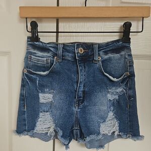 Wax Jean Blue Distressed Jean Shorts